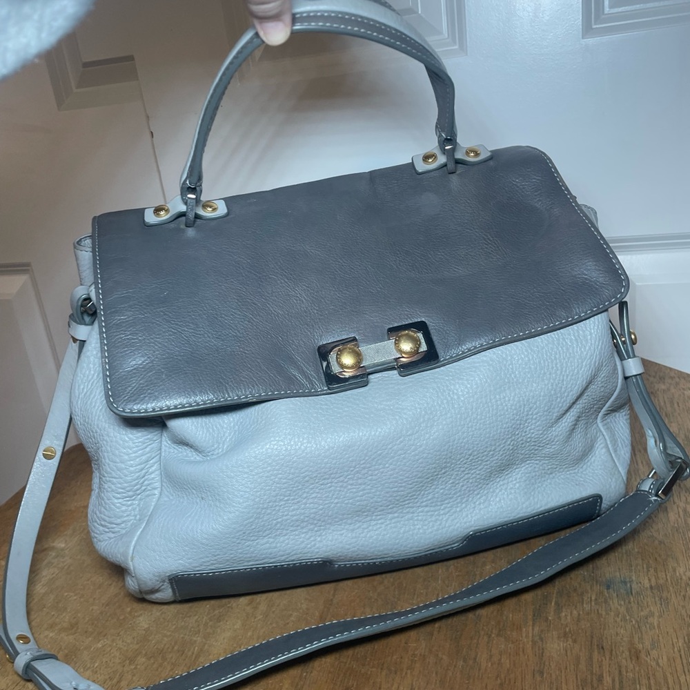 Marc by Marc Jacobs Bob’s Memphis Leather Satchel Crossbody Bag Gray Cream